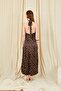 Women's Coffee 5703 Halter Neck Polka Dot Patterned Long Satin Dress - 8