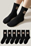 Women's Teddy Bear Young College Socks 6 Pack 811 Black - 2