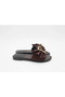 Women's Brown Bow-Knot Gold Buckle Slippers - 2