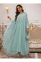 Green Embellished Cape Style Abaya and Dress Modest Set - 6