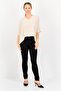 Women V-Neck Short Sleeves Plain Blouses, Beige - 4