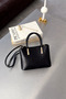 Women's Black 3-Compartment Leather Hand and Shoulder Bag with Gold Detail - 3