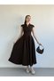 Brown Collar Detail Off-The-Shoulder Dress - 242480 - 6