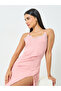 Light Pink Lace Trim Slip Dress with Slit Hem - 2