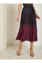 Burgundy Ombre Pleated A-Line Midi Skirt - 2