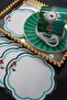 6 Pieces Love Birds Linen Fabric Green Embroidered Coffee Side Cocktail Presentation Napkins - 3