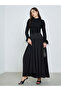 Black Wide Waistband Pleated Maxi Skirt