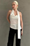 White Degaje Collar Scarf Stylish Women's Blouse Mg2650 - 3