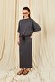 Women's Anthracite 164 Modal Suit with Raglan Sleeves, Tie Hem, Blouse and Skirt