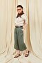 Women's Khaki Belt Detailed Double Pleated Bermuda Linen Trousers - 6