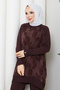 Women's Silk Kupra Cloud Patterned Trousers and Double Mercerized Knitwear Set - 5