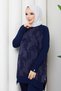 Women's Silk Kupra Cloud Patterned Trousers and Double Mercerized Knitwear Set - 5