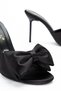 Women's Black Satin Round Toe Bow Detailed Heeled Sandals - 5