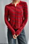 Women's Crew Neck Buttoned Thin Striped Knitwear Cardigan - 3