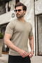 Mink V-Neck Short-Sleeved Knitwear Men's T-Shirt E7467 - 5