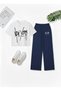 Women's Newyork Printed Cropped T-Shirt and Wide Leg Baggy Summer Tracksuit Set Bottom-Top - 3