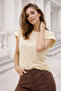 Women's Beige Cotton Double Sleeve Detailed Comfortable Fit T-Shirt - 2