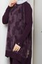 Women's Silk Kupra Cloud Patterned Trousers and Double Mercerized Knitwear Set - 7