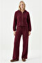 Velvet Waist Tie Wide Leg Regular Trousers