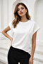 Women's White Cotton Double Sleeve Detailed Comfortable Fit T-Shirt - 2