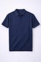 Elatus Striped V-Neck Fine Knit Relaxed Fit Polo Collar Men's T-Shirt - Navy Blue