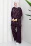 Women's Silk Kupra Cloud Patterned Trousers and Double Mercerized Knitwear Set - 8