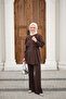 Women's Button Detail Cape and Trousers Set Brown - 3