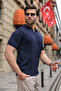Navy Blue Polo Collar Knitwear Short Sleeve Men's T-Shirt E7463 - 4