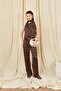 Women's Coffee 9083 Polka Dot Patterned Satin Wide-Leg Trousers, Scarf, Tie-Up Blouse Set - 3