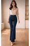 Women's Navy Blue Spanish Flare Jeans High Waist Dark Blue - 5