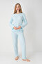 Selene Rib Knit Blue Long Sleeve Ruffle Stitching Women's Pajamas Set