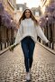 Hair Braid Patterned Oversize Knitwear Sweater – Crew Neck Thick Knit Women's Sweater - 2