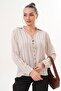Women's Striped Collar Lace Detailed Linen Shirt 260329 - - 2