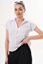 Women's Striped Collared Linen Blouse 260366 - 4