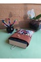 Dog Pattern Tablet Case Cinnamon Color, Fabric Book and Notebook Cover, Organizer Bag with Wooden Buttons - 2