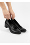 Black Genuine Leather Short Heeled Casual Women's Shoes