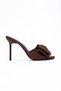 Women's Brown Satin Round Toe Bow-Detail Heeled Sandals - 2