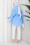 Women's Waist Tunnel Belted Shirt Collar Buttoned Hijab Shirt - 4