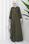 Button Detailed a Pile Hijab Dress Khaki Hm2889 - 4