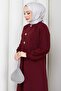 Button Detailed a Pile Hijab Dress Burgundy Hm2889 - 5