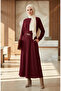 Corded Belted Hijab Dress 2226-05 Claret Red