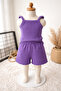 Purple Baby Ribbed Crop Set Top and Bottom Summer Shorts Set - 2