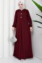 Button Detailed a Pile Hijab Dress Burgundy Hm2889 - 4