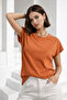 Women's Orange Cotton Double Sleeve Detailed Comfortable Fit T-Shirt - 2