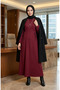 Drawstring Waist Ribbed Hijab Dress 2227-01 Claret Red - 2