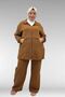 67016 Plus Size Muslin Trousers Set with Rubber Detail on Sleeves and Hem - Brown