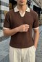 Köyten Regular Fit Men's Short Sleeve Knitwear Polo Collar Brown T-Shirt with Striped Texture - 7