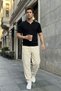 Sion Regular Fit Men's Short Sleeve Knitwear Polo Neck Black T-Shirt - 2