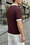 Köyten Regular Fit Men's Short Sleeve Knitwear Polo Collar Plum T-Shirt Striped Textured - 6