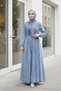 Ribbed Detailed Buttoned Lace-Up Long Denim Dress - Ice Blue - 2